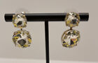 Gold Tone Double Round Rhinestone Stud Earrings Fashion Jewelry Unmarked