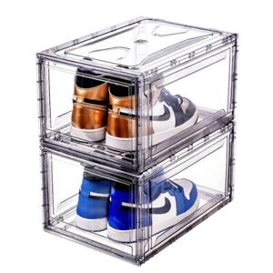 Magnetic Shoe Acrylic Storage Boxes Clear  Front Open Sneaker Organizer