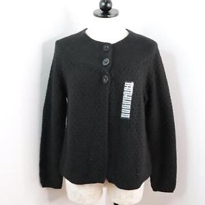New Charter Club Women's M Black Yarn Knit Babydoll Smock Cardigan Sweater