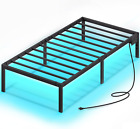 Bed Frame with USB Charging Station, Twin Bed Frame with LED Lights, Platform Be