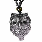 Natural Crystal silver Obsidian owl Necklace pendant Bead with bead Chain