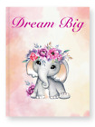 Dream Big Cute Baby Elephant Journal, 5.5 x 8.5in. - 80 Floral Decorated Pages