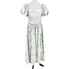Floral Victorian Cottagecore Pastel Puff Sleeve Antebellum Dress 80s Vintage