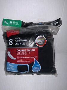 Hanes DOUBLE TOUGH cushion ANKLE Socks Wicking Breathable 8 Pr BLACK Odor protec
