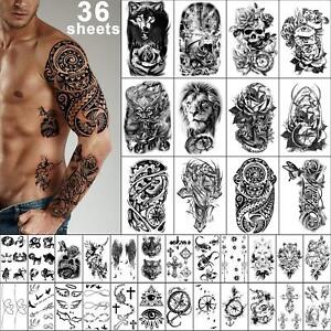 Temporary Tattoo Stickers Waterproof Fake Large Tatoo for Men or Women 36 Sheets