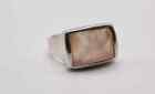 Vintage large unisex thick square modern Rose Pink Quartz silver 925 ring size 6