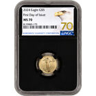 New Listing2024 American Gold Eagle 1/10 oz $5 - NGC MS70 First Day Issue Grade 70 Black
