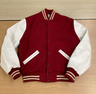 Dehen Varsity Letterman Jacket Wool Leather Cardinal Red White Mens sz 42