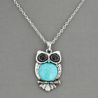 Silver Turquoise Statement Unique Antique Owl Pendant Necklace