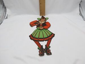 Vintage Halloween Diecut Jointed Decor Witch Holding Cat