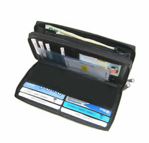 Black Genuine Leather Credit Card Checkbook Organizer Women's Clutch Wallet