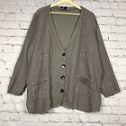 Fenini Linen Top Womens 1X Gray Plunge V Neck Button Up Relaxed Lagenlook Tunic