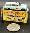 Vintage 1960s Matchbox Lesney S & S Cadillac Ambulance White #54 w/ Original Box