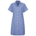 WOMEN'S BUTTON-FRONT SHORT SLEEVE HOUSEKEEPING DRESS BLUE
