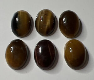 6 Tigers Eye Loose Large Oval Cabochon Gemstones Approx 17.8mm x 13mm x 6mm