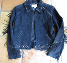 Boot Barn Scully Black Suede Suede Fringed Turquoise Beaded Jacket!Med!NWOT!