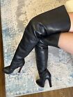 Christian Louboutin Black Over The Knee Boots Embroidered Size 37