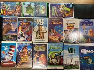Disney Pixar + VHS Lot Kids Movies Toy Story Lion King Shrek Aladdin Ice Age +