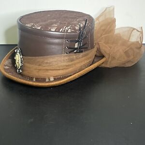 Faux Leather Pleather Top Hat Brown Steampunk Gothic Style Cosplay Costume ***