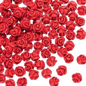 50Pcs Cinnabar Carved Rose Red Beads 8mm Flower Charm DIY Jewelry Making