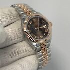 Rolex Lady-Datejust 28 mm Fluted Bezel Rose Gold Chocolate Roman Dial Box Papers