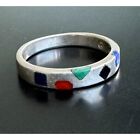 MENS 925 STERLING SILVER MULTI GEMSTONE BAND RING SIZE 9 SKY