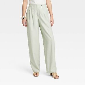 Women's High-Rise Straight Trousers - A New Day Light Green 2