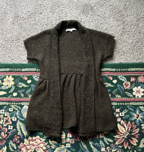 Vintage Y2k Cardigan Small Brown Knit Babydoll Puff Sleeve Open Front Whimsigoth