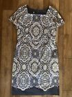 Talbots Blue Paisley Print Square Neck Lined Pencil Dress Size 12 Stretchy
