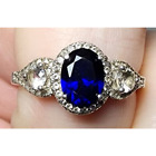 Helzberg Diamonds Women's Oval Sapphire Blue Stone Sterling Silver Ring, Sz 8.25