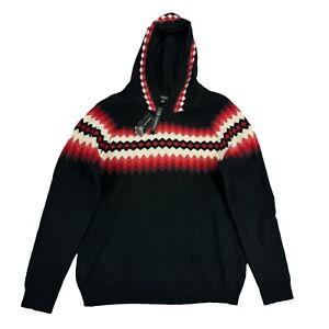INC Mens Cashmere Blend Geo-Stripe Hooded Sweater Black L