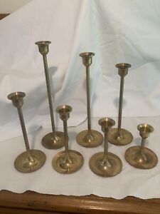 Lot Of 7 Vintage Brass Candlesticks Interpur Taiwan Graduated
