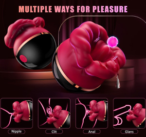 Rose Toy Clit Nipple G-Spot Dildo Tongue Licking Vibrator Massager For Women Sex