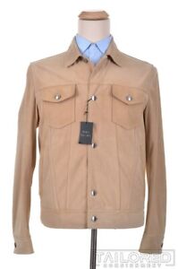 NWT - CESARE ATTOLINI Beige Suede Leather Western Jacket Coat - EU 50 / MEDIUM