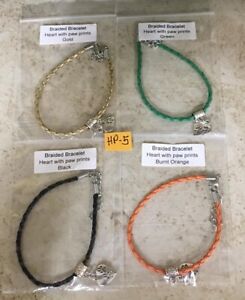 HP-5 Lot of 4 Braided Leather Charm Bracelets with Heart with Paw Prints Colors