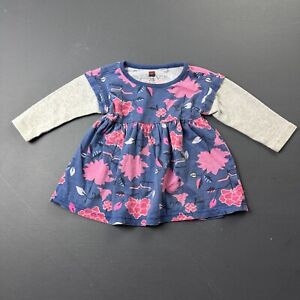 Tea Collection Baby Dress Girls 9-12 Medium, Cotton Floral Print Long Sleeve