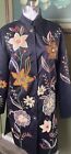 Classic Creation Vintage M Black Long coat Duster embroidered Flower Print