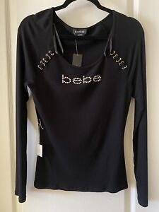 NWT Bebe Womens Top Blouse Long Sleeve Color Black Size L