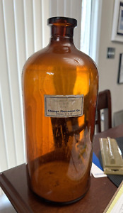 Vintage Amber Chicago Pharmacal Calamine Glass Medicine Bottle Large 13” 1.5 gal
