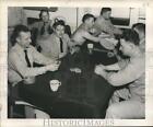 1950 Press Photo Group of Navy Men Playing Cards on the U.S.S. Cabbot