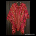 Peruvian Shamans Hooded Red/Multi Colored Poncho- Andean Mountain Textile
