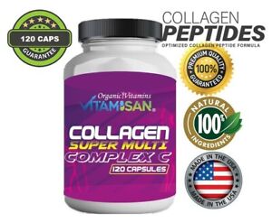 Premium Collagen Peptides Pills Hydrolyzed Anti-Aging (Types I,II,III,V,X) 120