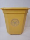 Vtg Mid Century 1950s, 60s plastic yellow Trash Can floral bathroom bedroom prop
