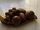 VINTAGE  Mid Century Modern HAND CARVED WOOD WOODEN FRUIT AND BOWL 8. Pieces