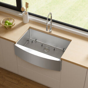 TECASA 33'' Undermount Kitchen Sink Single Bowl Farmhouse Sink Stainless Steel