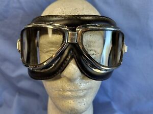 Climax 510 Goggles Motorcycle Aviation Vintage CLEAR Leather Aviator