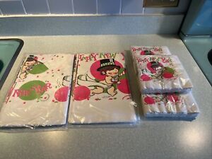 Pair Of Vintage C.A. Reed Happy New Year Paper Party Tablecloth With Napkins