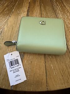 NWT Coach Bifold Snap Wallet in Refined Calf Leather Brass Pale Pistachio