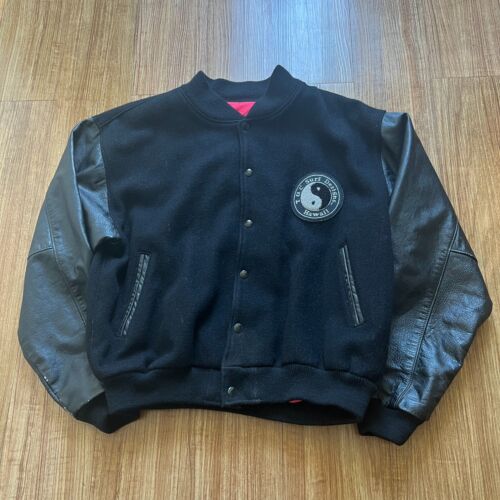 Vintage Town and Country Surf Jacket Mens  Black Varsity Wool Leather Bomber 80s