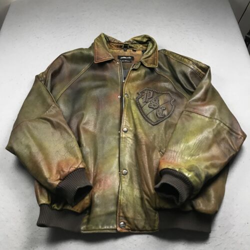 VINTAGE Pelle Pelle Leather Jacket Mens 54 Green Brown Soda Club Bomber Hip Hop